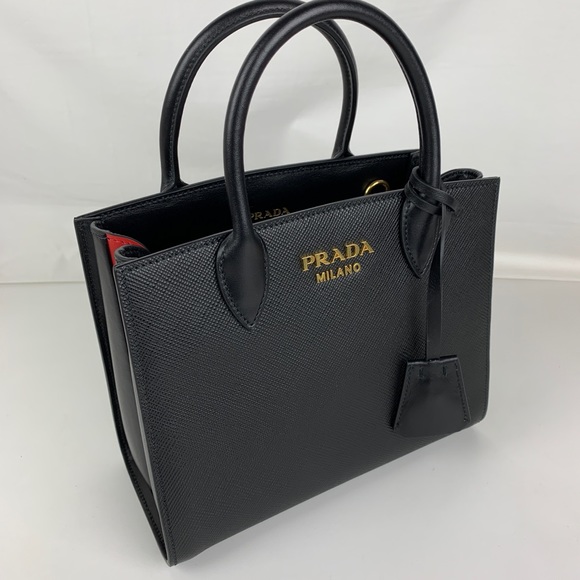 Prada Handbags - New Prada Saffiano Leather Tote in Black and Red